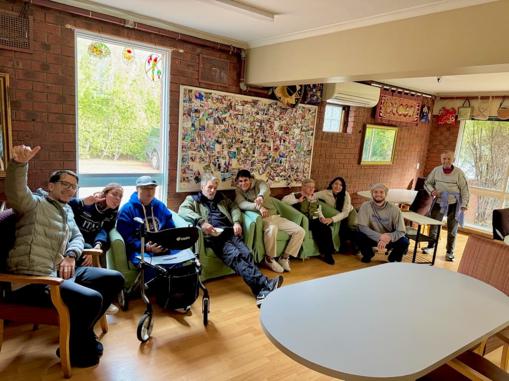 Residents gathered in the common lounge